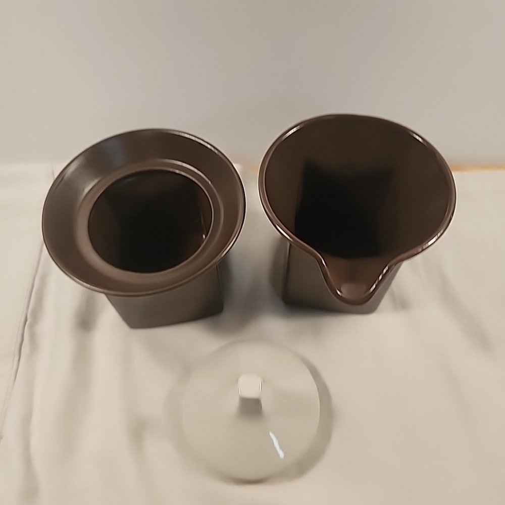 Vtg JOHNSON BROS TROPEZ Cream & Sugar Lid Set MCM Square Shape Brown Cream RARE - Picture 6 of 16